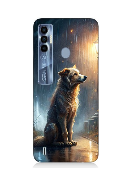 Tecno Spark 7 Pro Uyumlu Yağmurlu Sokak Desenli Silikon Kılıf