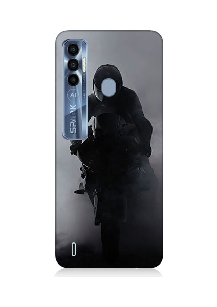 Tecno Spark 7 Pro Uyumlu Motosiklet Sürücüsü Desenli Silikon Kılıf