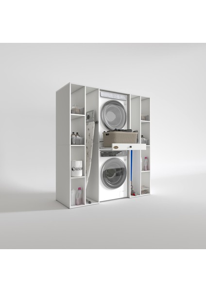 Kenzlife çamaşır-kurutma makinesi dolabı sadramdf byz 187*170*60 çekmeceli raflı % 100 FULL MDF fiyatları