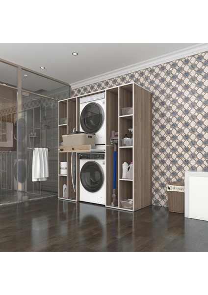 Kenzlife çamaşır-kurutma makinesi dolabı sadra crd 187*170*60 çekmeceli raflı banyo
