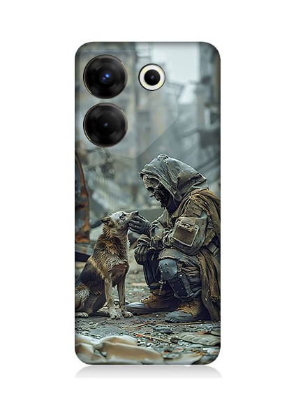 Tecno Camon 20S Pro Uyumlu Köpek ve Adam Desenli Silikon Kılıf