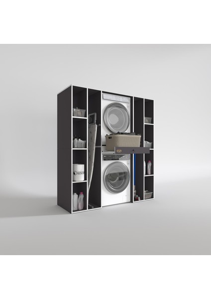 Kenzlife çamaşır-kurutma makinesi dolabı sadra gri 187*170*60 çekmeceli raflı banyo fiyatları