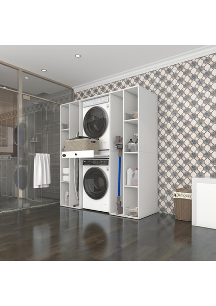 Kenzlife çamaşır-kurutma makinesi dolabı sadra byz 187*170*60 çekmeceli raflı banyo