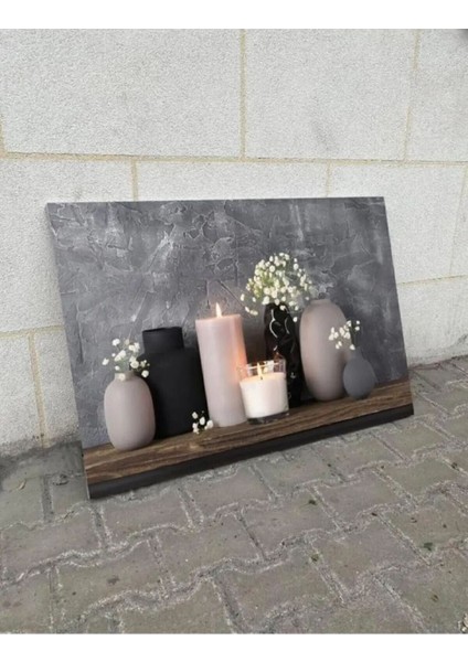 Antrasit Gri Mum Kombini Dekoratif Kanvas Duvar Tablo fiyatları