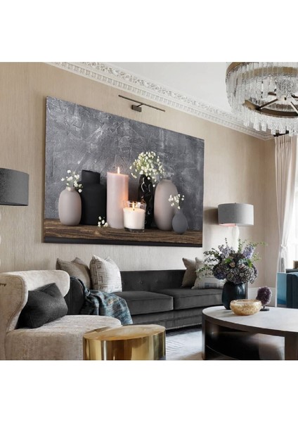 Antrasit Gri Mum Kombini Dekoratif Kanvas Duvar Tablo modelleri