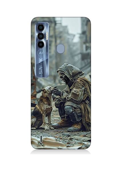 Tecno Spark 7 Pro Uyumlu Köpek ve Adam Desenli Silikon Kılıf