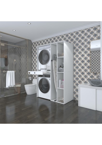 Kenzlife çamaşır-kurutma makinesi dolabı gutasmdf sağ byz 187*120*60 çekmeceli % 100 FULL MDF