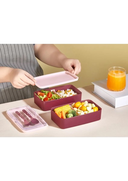 Mega Boy 2 Katlı Yemek Saklama Kabı 2 Litre - Kendinden Çatal Kaşık Servisli Lunch Bo x Set fiyatları