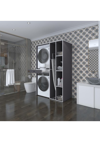 Kenzlife çamaşır-kurutma makinesi dolabı gutas sağ gri 187*120*60 çekmeceli banyo