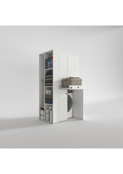 Kenzlife çamaşır-kurutma makinesi dolabı birunimdf byz 187*110*60 çekmeceli raflı % 100 FULL MDF fiyatları