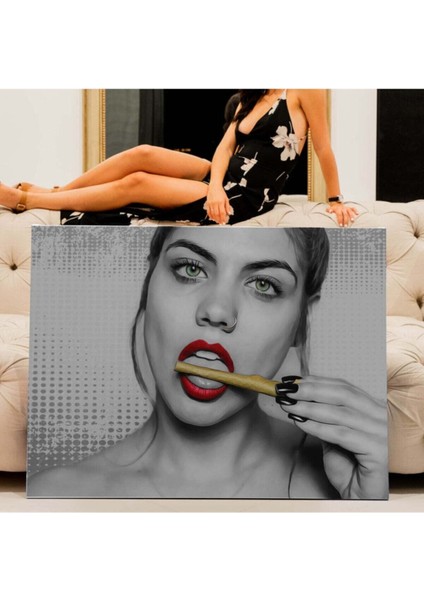 Dekoratif Red Lips Kanvas Tablo