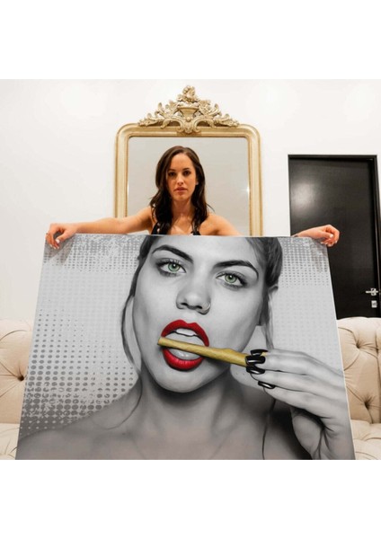 Dekoratif Red Lips Kanvas Tablo