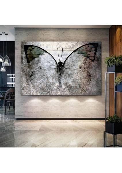 Kanatlarını Açmış Kahverengi Kelebek Modern Sanat Dekorasyon Yatay Kanvas Tablo
