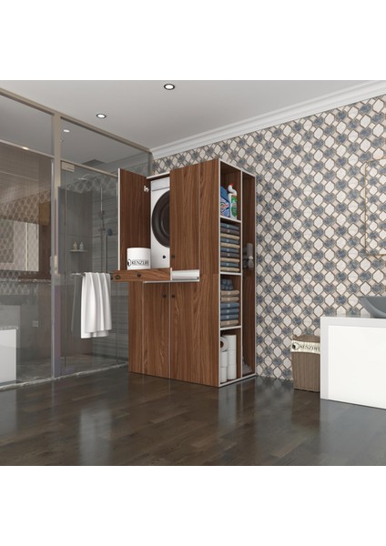 Kenzlife çamaşır-kurutma makinesi dolabı biruni cvz 187*110*60 çekmeceli raflı banyo