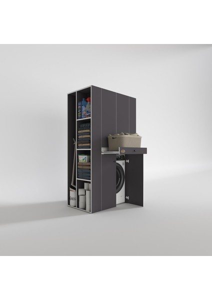 Kenzlife çamaşır-kurutma makinesi dolabı biruni gri 187*110*60 çekmeceli raflı banyo fiyatları