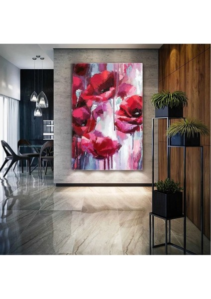 Kırmızı Gelincik Çiçeği Fırça Izleri Kanvas Tablo Ar030210