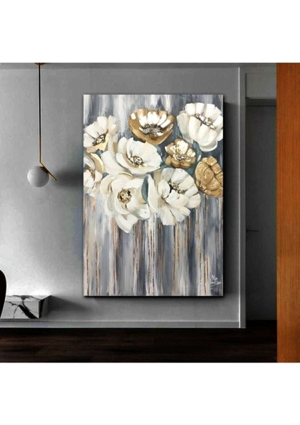 Harikabirev Resimli Tablo Yağlı Boya Görünümlü Şık Çiçek Modelli Kanvas Tablo