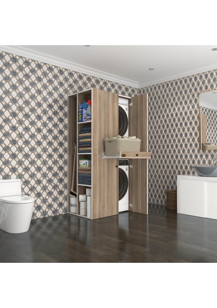 Kenzlife çamaşır-kurutma makinesi dolabı ahi evran sol crd 187*090*60 çekmeceli banyo