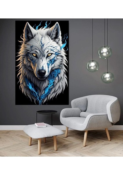 Beyaz Mavi Kurt Özel Tasarım Hd Kanvas Tablo -006-E indirimleri
