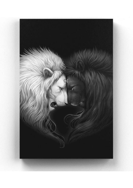 Beyaz Ve Siyah Aslan Kanvas Tablo 70 X 105 Cm Tb-3114ub