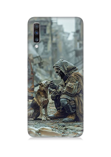 Samsung Galaxy A70 Uyumlu Köpek ve Adam Desenli Silikon Kılıf