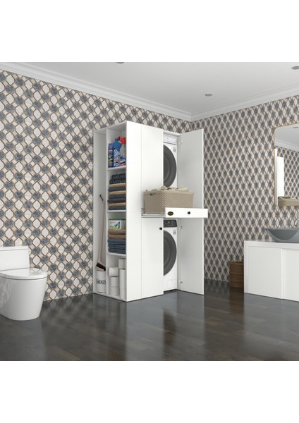 Kenzlife çamaşır-kurutma makinesi dolabı ahi evran sol byz 187*090*60 çekmeceli banyo