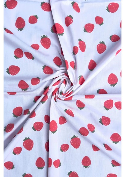 Çilek Desenli Pamuk Poplin Kumaş / Dry - 80