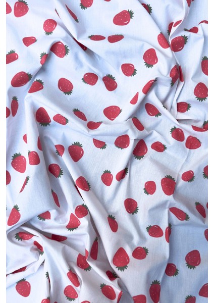 Çilek Desenli Pamuk Poplin Kumaş / Dry - 80