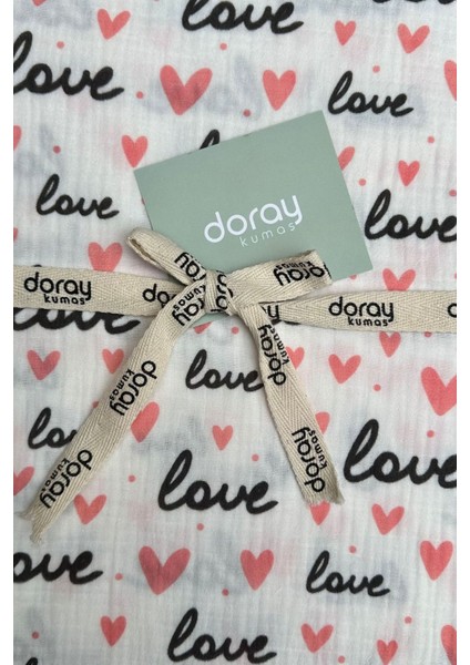 Love Yazılı Kalp Desenli Çift Kat Müslin Kumaş / Dry - 88 fiyatları