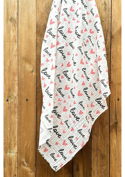 Love Yazılı Kalp Desenli Çift Kat Müslin Kumaş / Dry - 88 modelleri