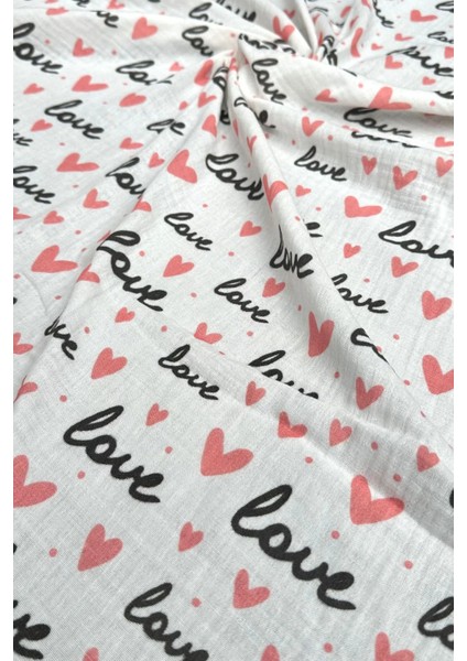 Love Yazılı Kalp Desenli Çift Kat Müslin Kumaş / Dry - 88 fırsatları