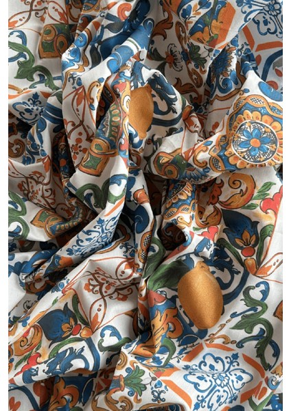Vintage Desenli Pamuk Poplin Kumaş / Dry - 117 fiyatları