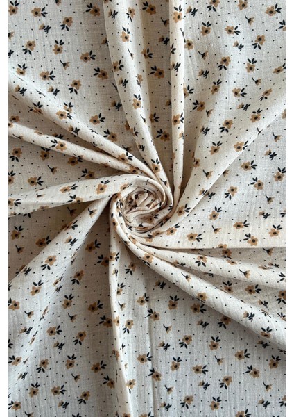Krem Zemin Çiçek Desenli Çift Kat Pamuk Müslin Kumaş / Dry - 178 fiyatları