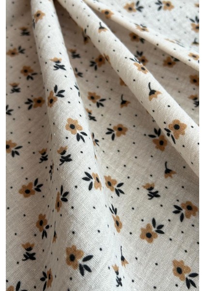 Krem Zemin Çiçek Desenli Çift Kat Pamuk Müslin Kumaş / Dry - 178 modelleri