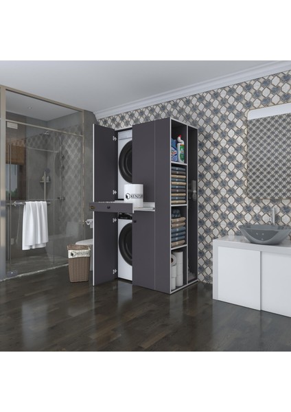 Kenzlife çamaşır-kurutma makinesi dolabı ahi evran sağ gri 187*090*60 çekmeceli banyo