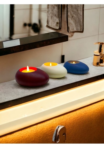 Three Drops Minimal Dekoratif Beton Tealight Mumluk 3'lü Set [ Bordo-Beyaz-Mavi ]