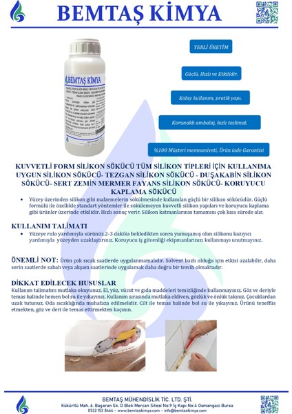 Kuvvetli Form Silikon Sökücü Tüm Silikon Tipleri Için Kullanıma Uygun Silikon Sökücü Tezgan Silikon Sökücü - Duşakabin Silikon Sökücü- Sert Zemin Mermer Fayans Silikon Sökücü- Koruyucu Kaplama Sökücü