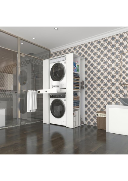 Kenzlife çamaşır-kurutma makinesi dolabı umare byz 187*110*60 çekmeceli raflı banyo