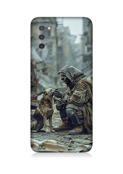 Samsung Galaxy A03S Uyumlu Köpek ve Adam Desenli Silikon Kılıf