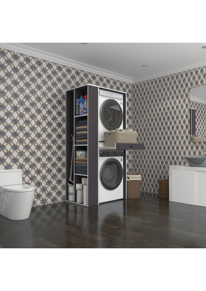 Kenzlife çamaşır-kurutma makinesi dolabı bacce sol gri 187*090*60 çekmeceli banyo