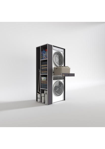 Kenzlife çamaşır-kurutma makinesi dolabı bacce sol gri 187*090*60 çekmeceli banyo fiyatları