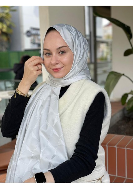 Gümüş Gri Loryan Scarf Floş Jakar Cupra Şal