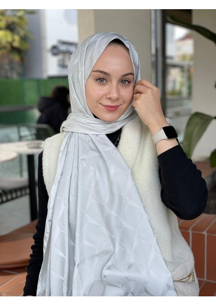 Gümüş Gri Loryan Scarf Floş Jakar Cupra Şal