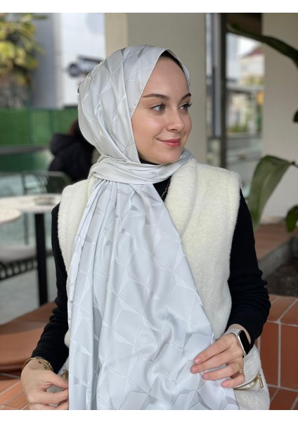 Gümüş Gri Loryan Scarf Floş Jakar Cupra Şal