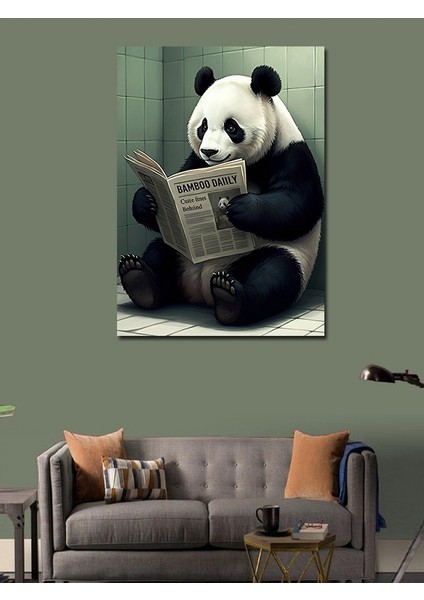 Kanvas Tablo Gazete Okuyan Panda