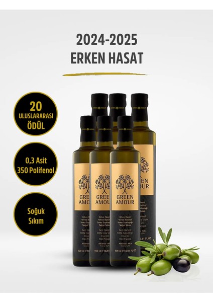 Green Amour Erken Hasat 6'lı Paket %100 Natürel Sızma Zeytinyağı Soğuk Sıkım 250 ml