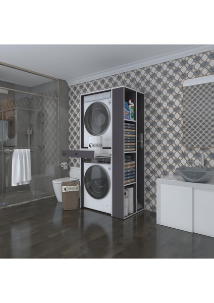 Kenzlife çamaşır-kurutma makinesi dolabı bacce sağ gri 187*090*60 çekmeceli banyo