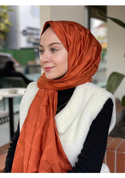 Kiremit Loryan Scarf Floş Jakar Cupra Şal