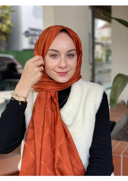 Kiremit Loryan Scarf Floş Jakar Cupra Şal