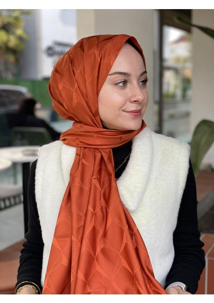 Kiremit Loryan Scarf Floş Jakar Cupra Şal